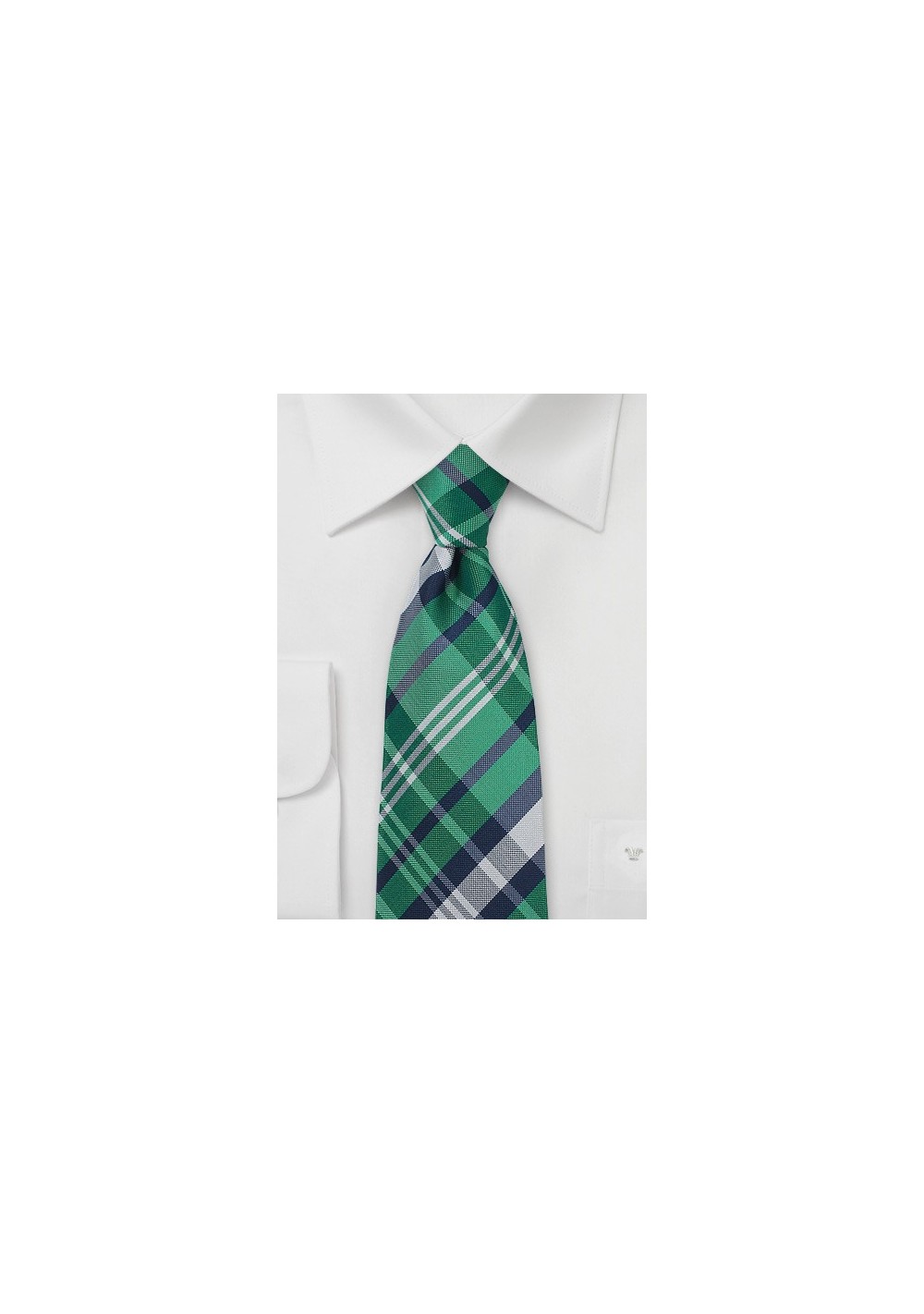 Green and Navy Tartan Plaid Tie in XL Length