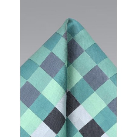 Patchwork Pocket Square in Mint and Silver