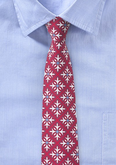 Geometric Tile Pattern Tie in Red