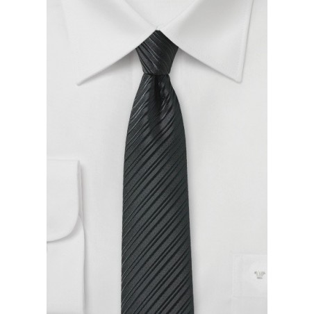 Jet Black Skinny Tie with Stripes