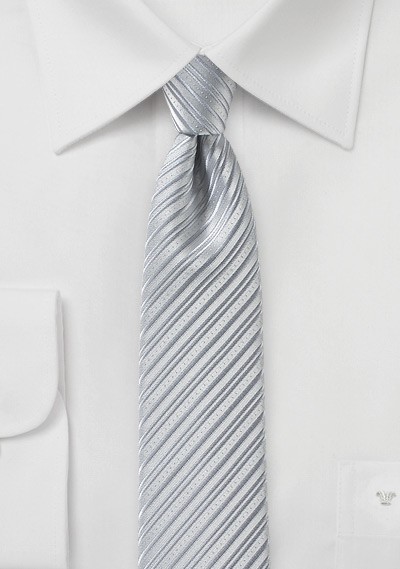 Silver Skinny Tie with Modern Stripes