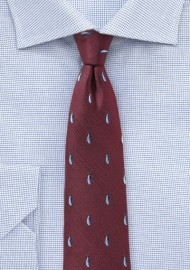 Maroon Red Tie with Woven Penguins