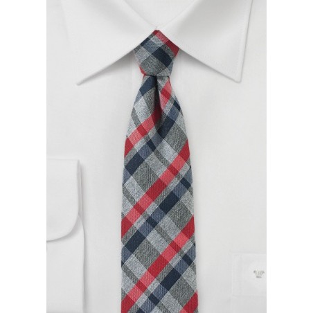 Trendy Tartan Plaid Tie in Grey, Navy, and Red