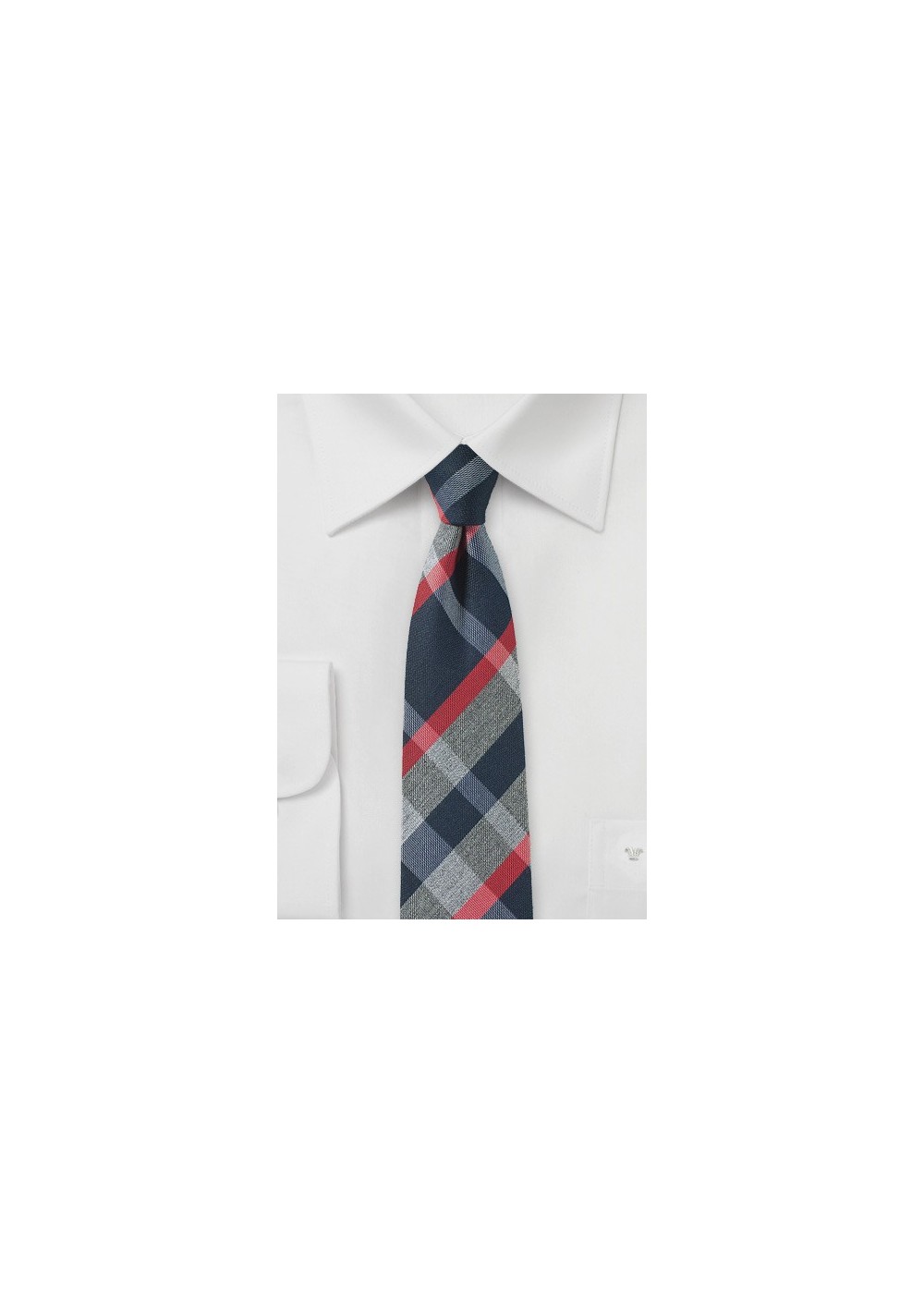 Modern Tartan Skinny Tie in Gray, Blue and Red