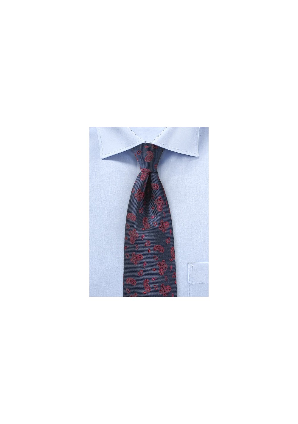Navy Repp Tie with Red Woven Paisleys