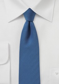 Steel Blue Skinny Tie with Herringbone