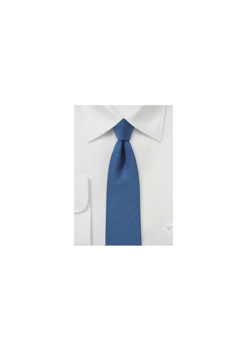 Steel Blue Skinny Tie with Herringbone