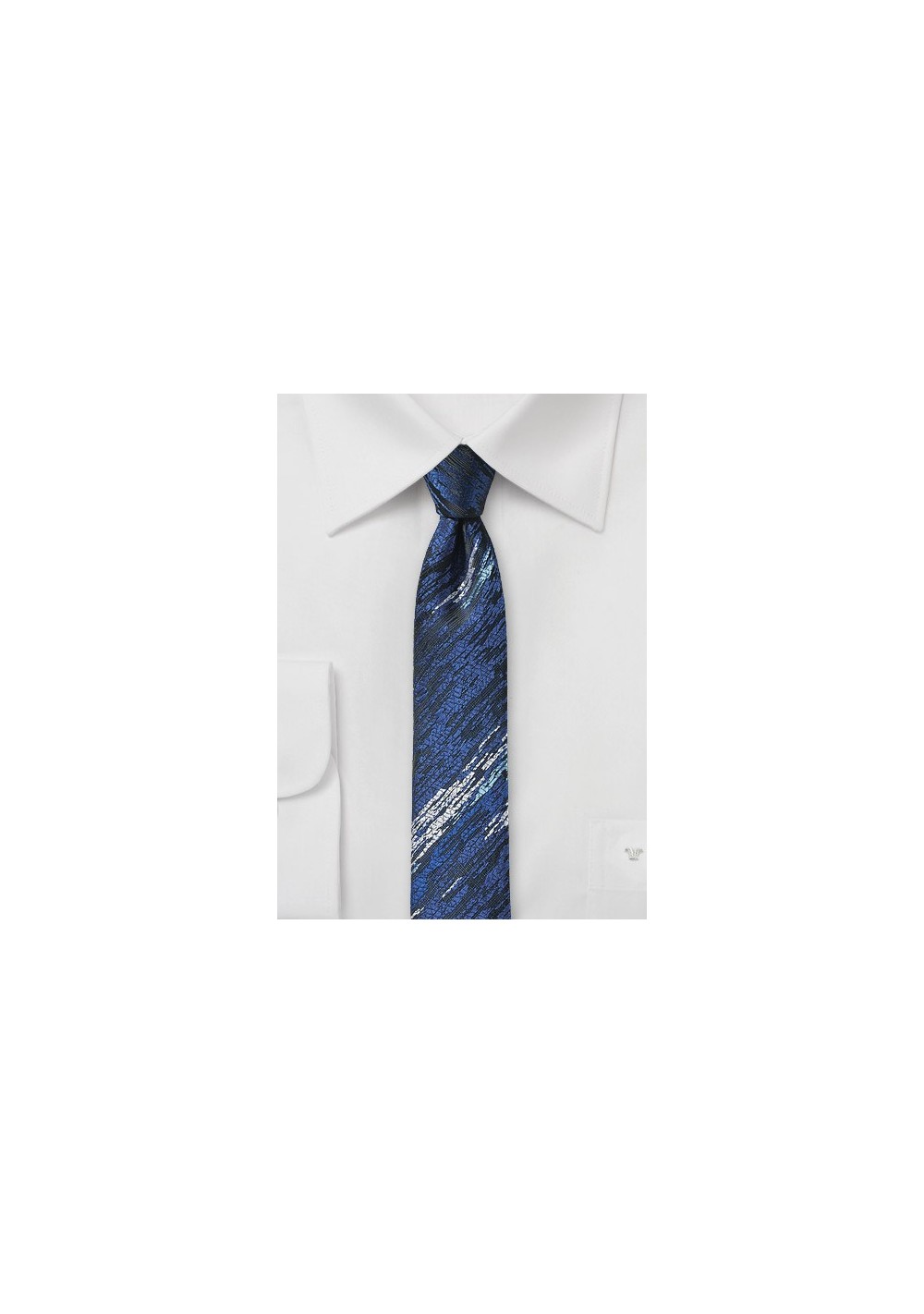 Super Skinny Blue Tie with Wood Grain Texture