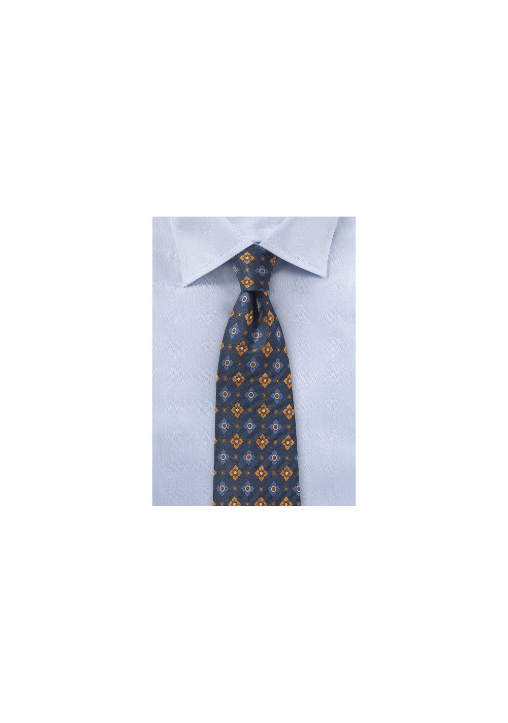 Vintage Print Tie in Navy and Orange