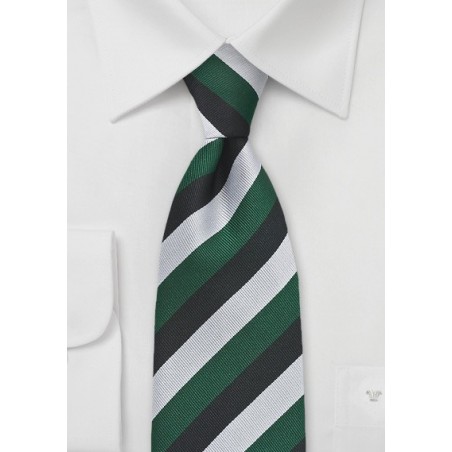 XL Repp Stripe Tie in Green, Silver, and Black