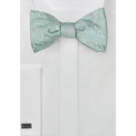 Paisley Bow Tie in Mint and Silver