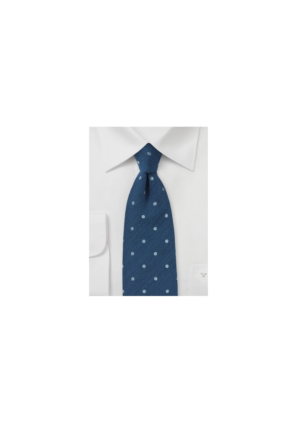 Raw Silk Polka Dot Tie in Denim Blue
