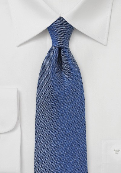 Woven Herringbone Tie in Denim Blue