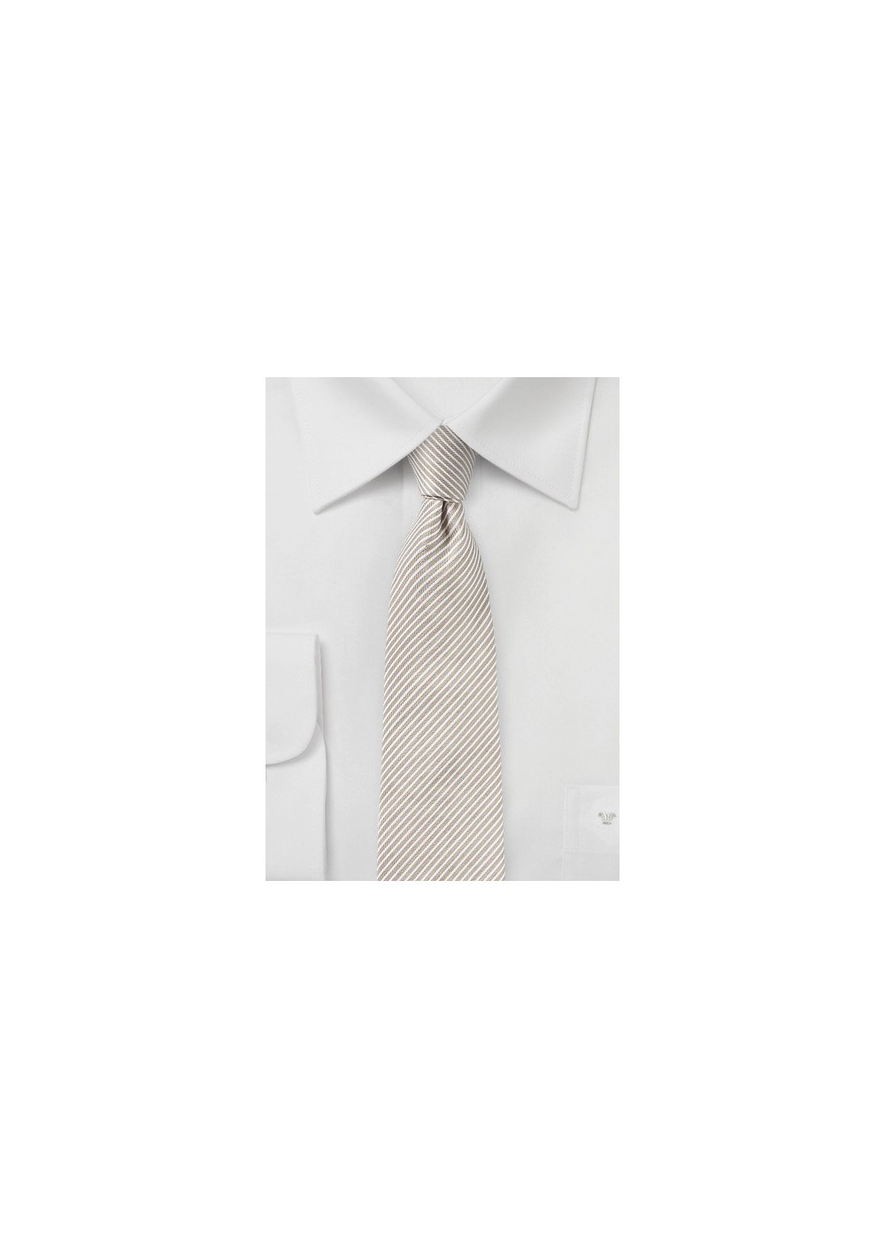 Pencil Stripe Linen Tie in Toasted Almond