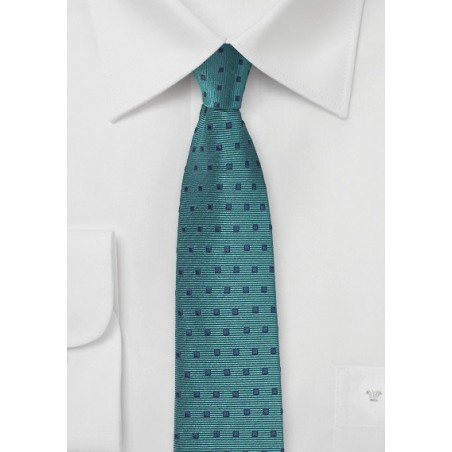 Teal Blue Tie with Navy Squares