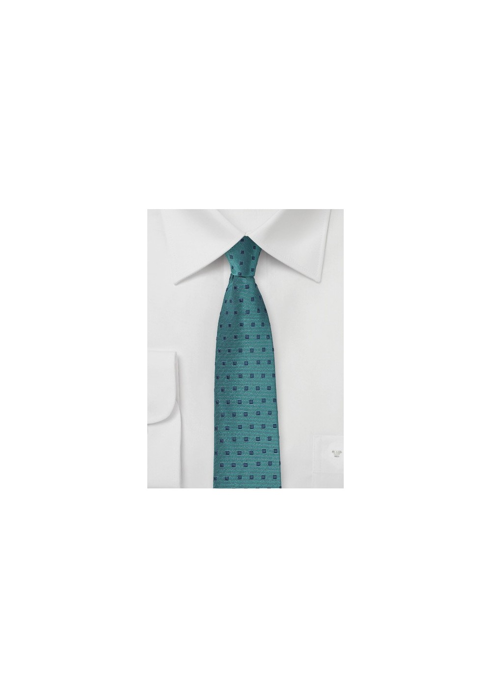 Teal Blue Tie with Navy Squares