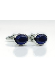 Oval shaped cufflinks with blue glass inlay