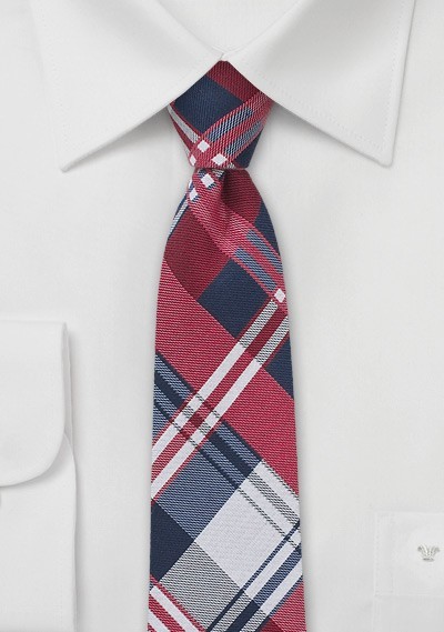 Kids Plaid Tie in Red, Navy, and White