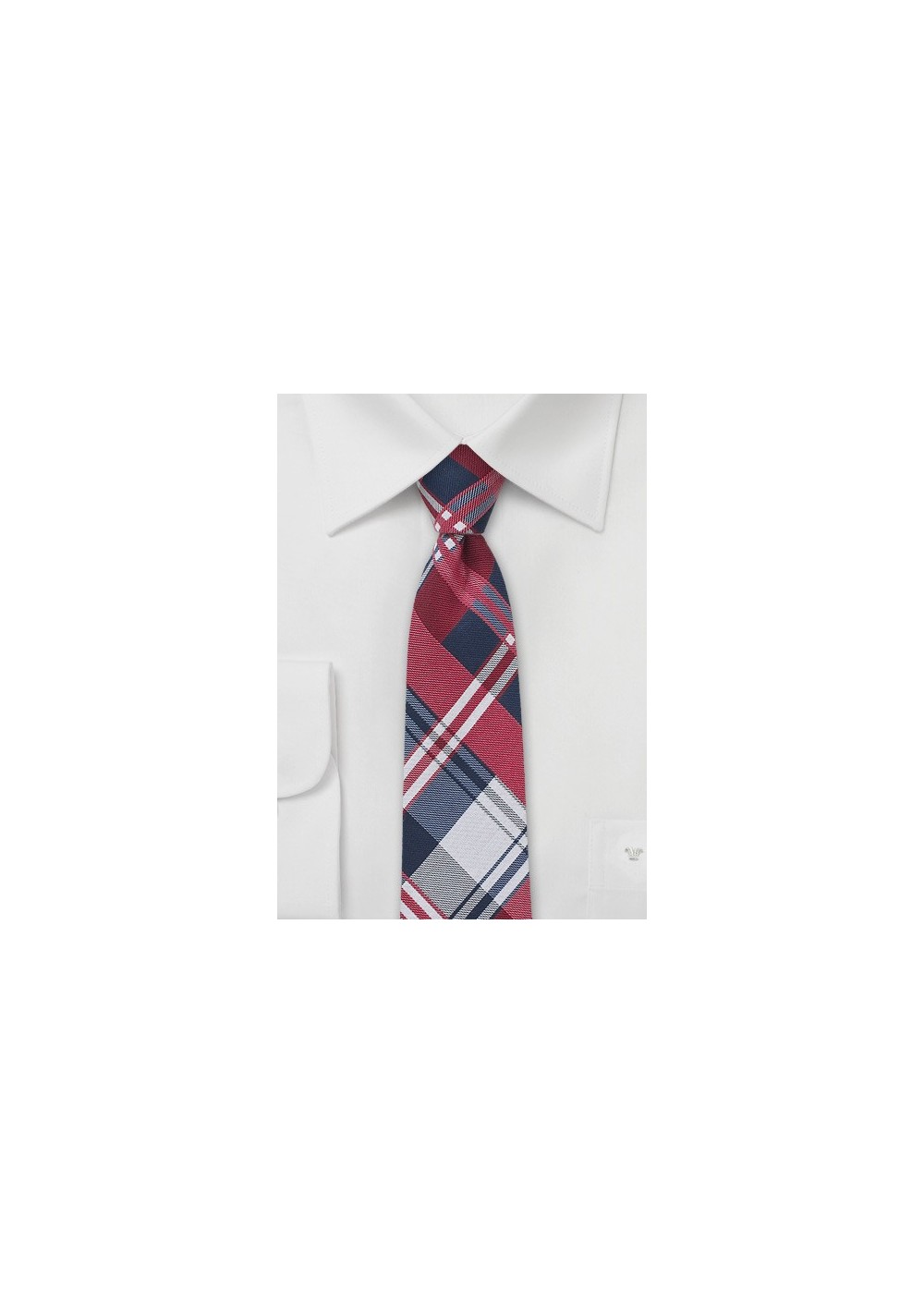Kids Plaid Tie in Red, Navy, and White