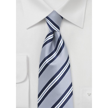 Silver and Navy XL Striped Tie