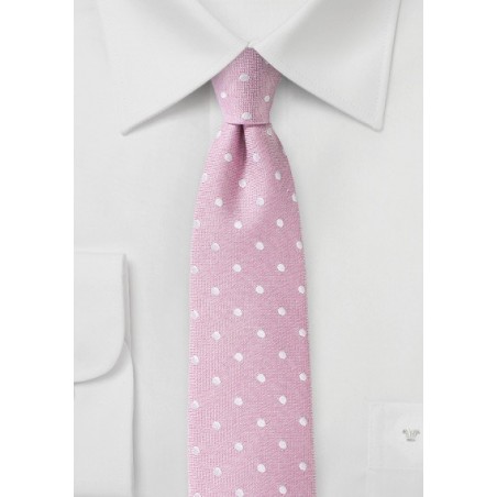 Rose Pink Polka Dot Tie in Linen and Silk