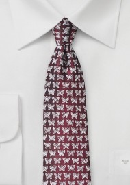 Wine Red Butterfly Print Tie