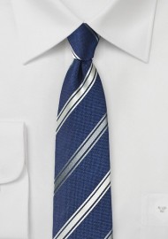 Modern Navy and Silver Striped Silk Tie