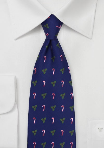 Candy Canes and Mistletoes Mens Tie in Royal Blue