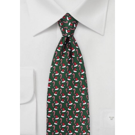 Santa Hat and Candy Cane Print in Dark Green