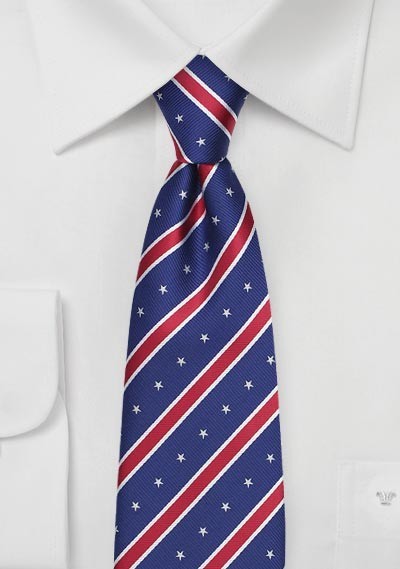 Red, White, and Blue Striped Tie with Embroidered Stars