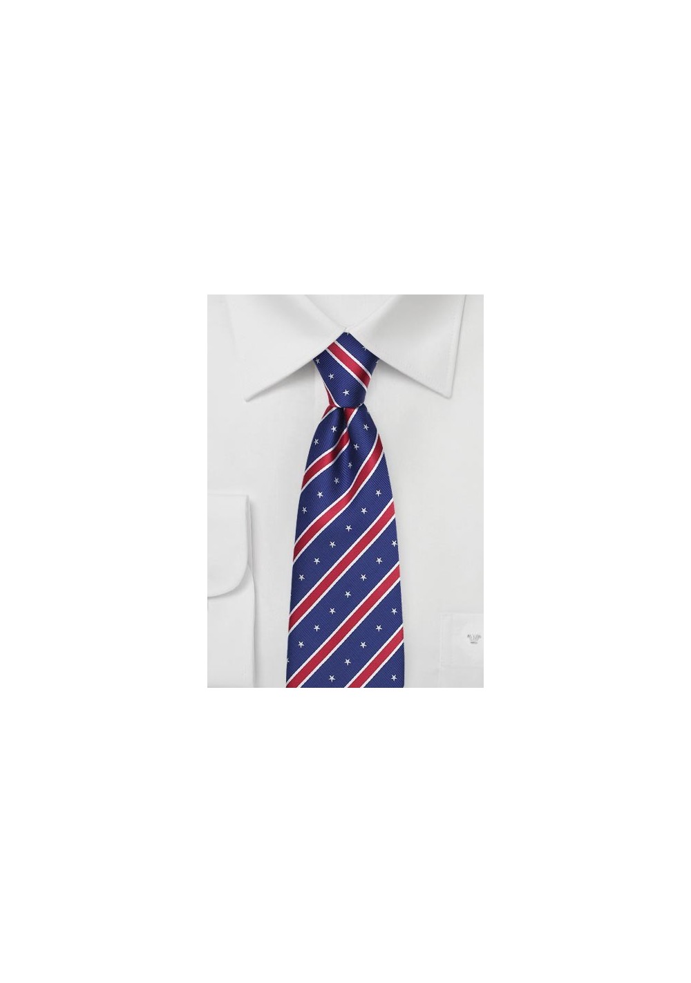 Red, White, and Blue Striped Tie with Embroidered Stars