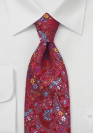 Colorful Floral Paisley Silk Tie in XL