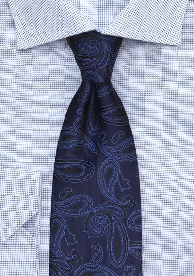 Classic Paisley Weave Tie in Navy and Royal Blue