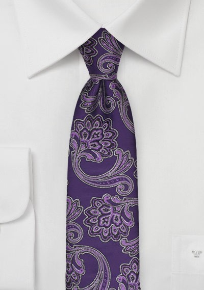 Purple Floral Paisley Skinny Tie