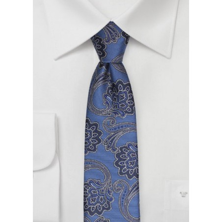 Skinny Paisley Tie in French Blue