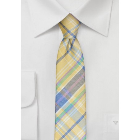 Skinny Madras Tie in Pastel Yellow