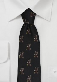 Black Silk Tie with Embroidered Eagles