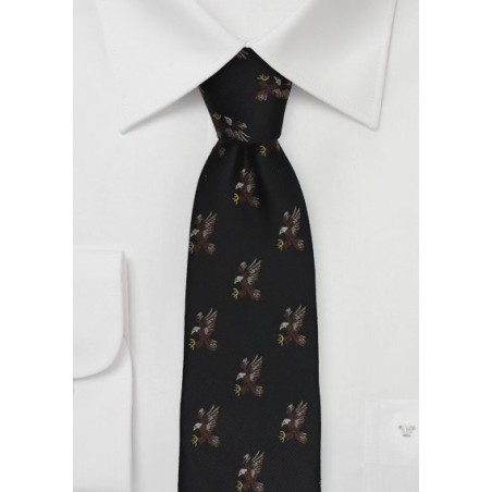 Black Silk Tie with Embroidered Eagles