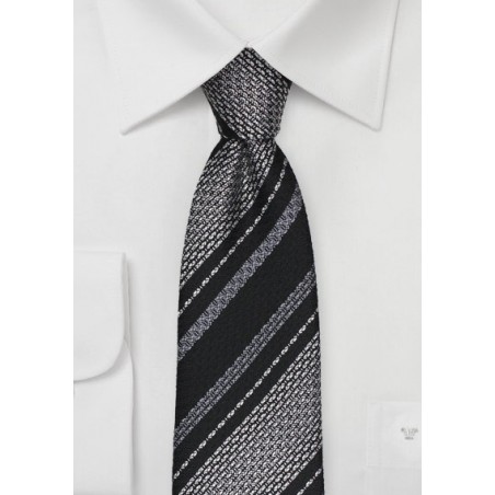 Striped Tie in Black and Gray in Raw Silk