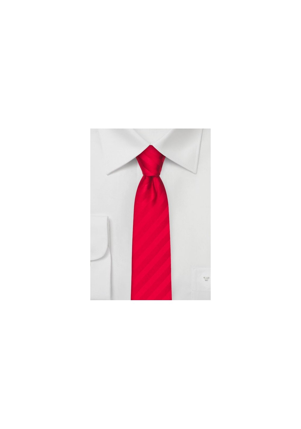 Bright Red Striped Skinny Tie