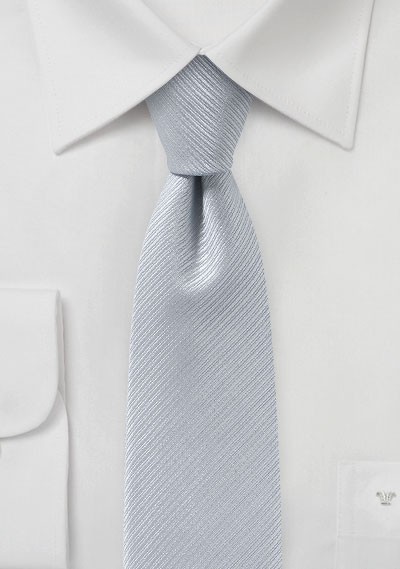 Ribbed Texture Skinny Tie in Silver | Cheap-Neckties.com