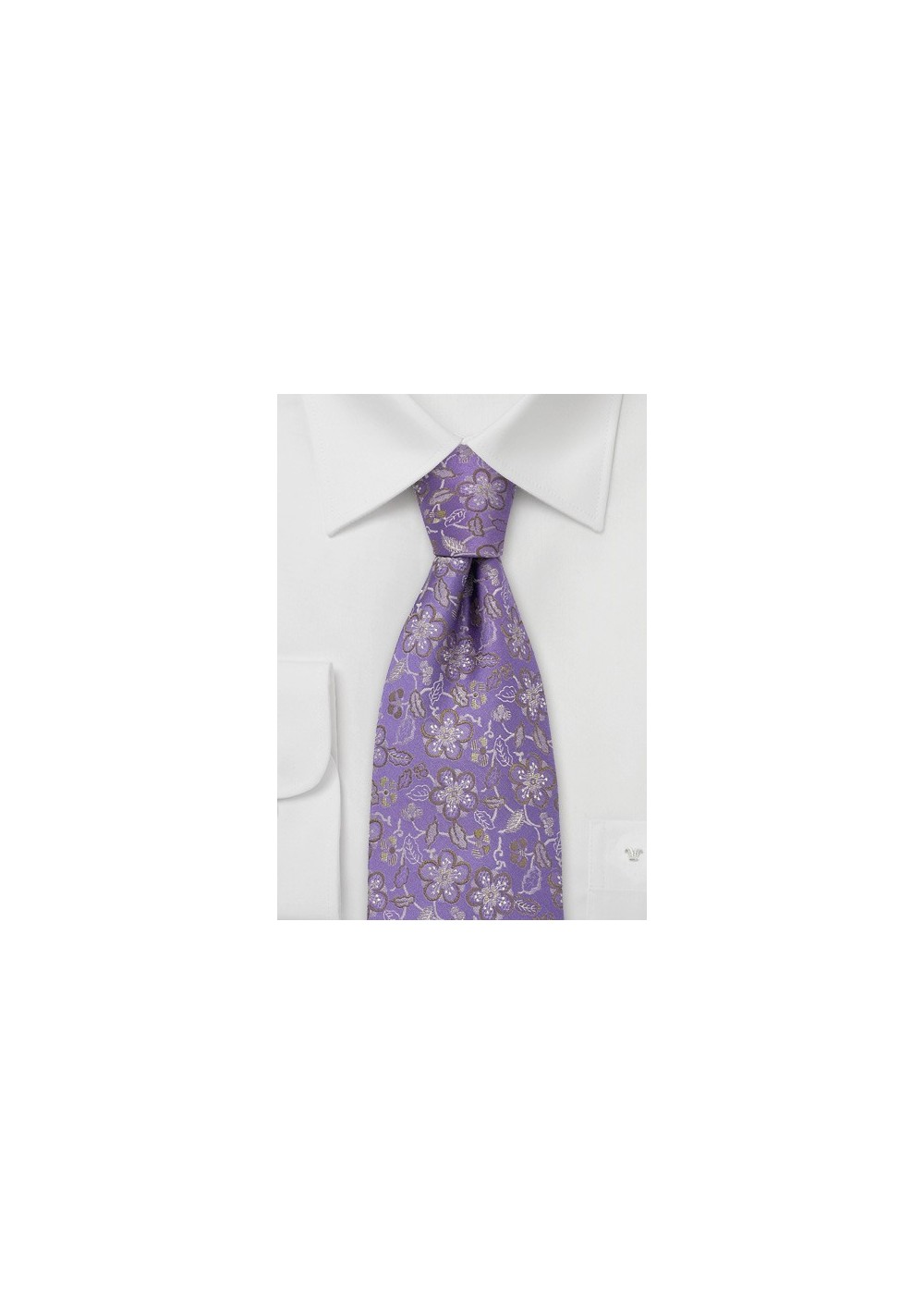 Lavender Silk Tie by Chevalier With Golden Flowers