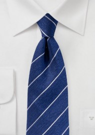 Textured Striped Silk Tie in True Blue