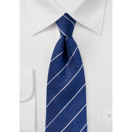 Textured Striped Silk Tie in True Blue
