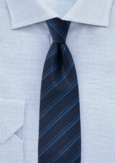 Dark Navy Stripe Tie in Wool Fabric