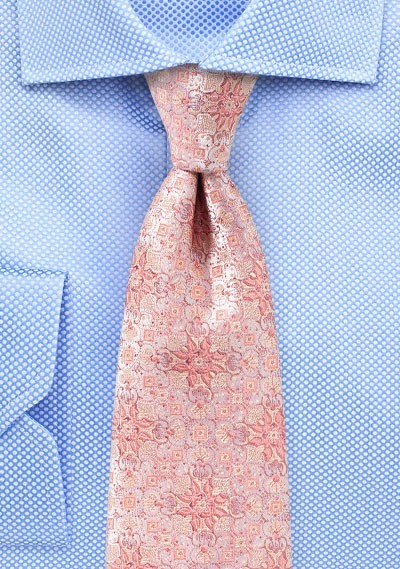 Peach Pink Medallion Weave Silk Tie