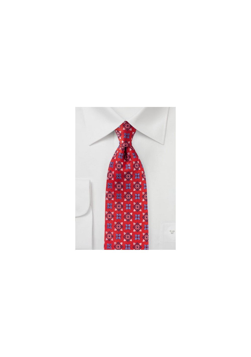 Bright Red Medallion Design Silk Tie
