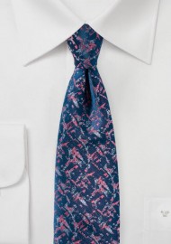 Abstract Designer Tie in Blue and Coral