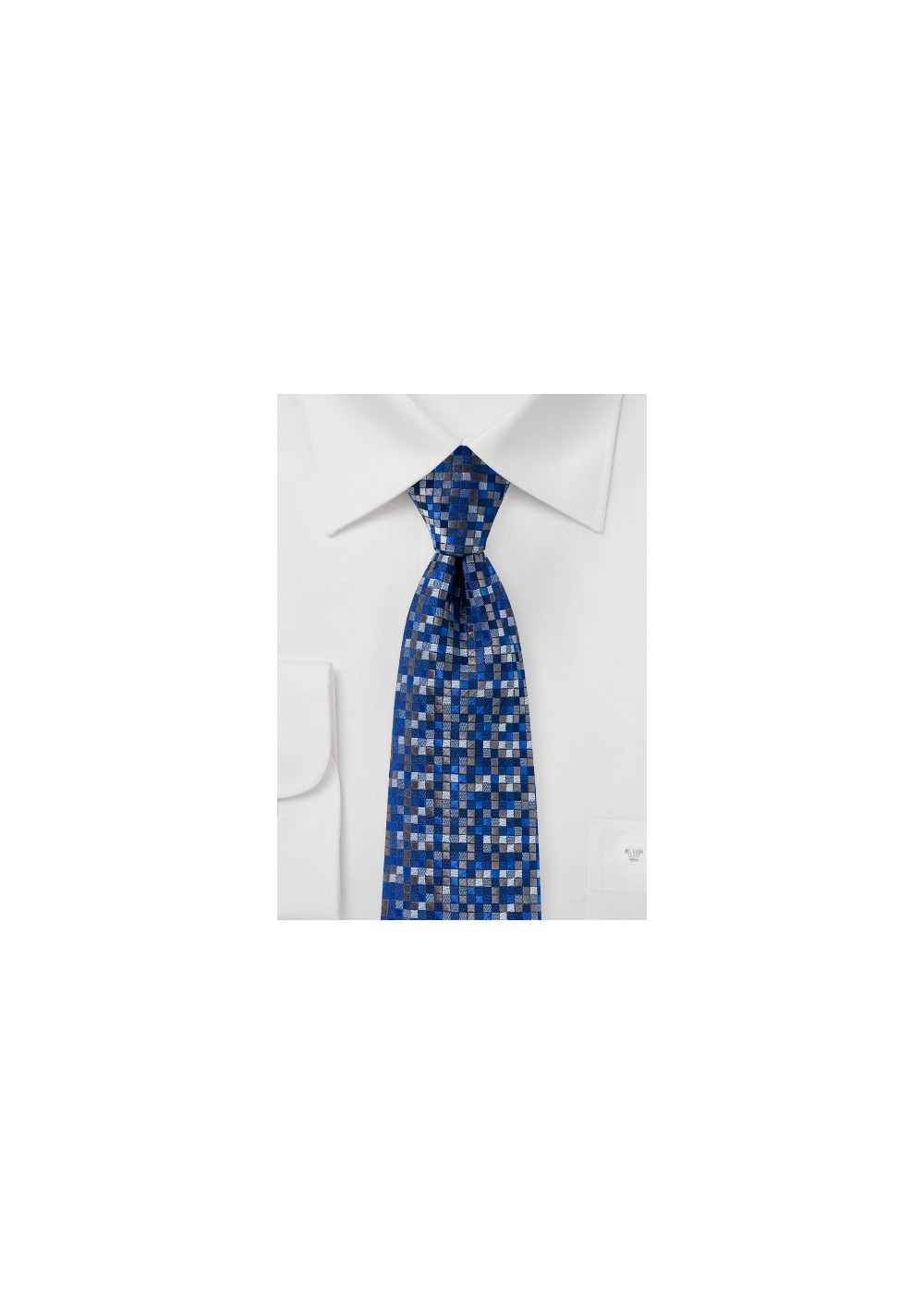 Blue and Gray Patchwork Check Tie
