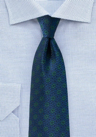 Floral Tie in Navy and Hunter Green